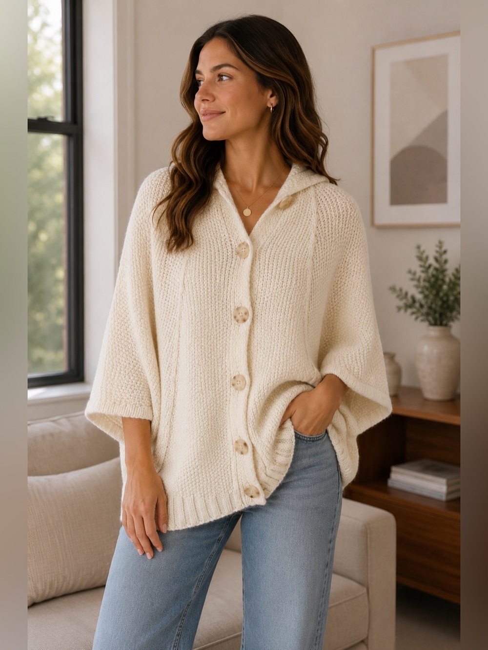 Stile Benetton Cream Button-Up Cardigan Size S Cozy Neutral Knit Italian Style